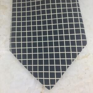 MICHAEL JACOBS COLLECTION BLACK SILVER GRID ALL SILK NECKTIE